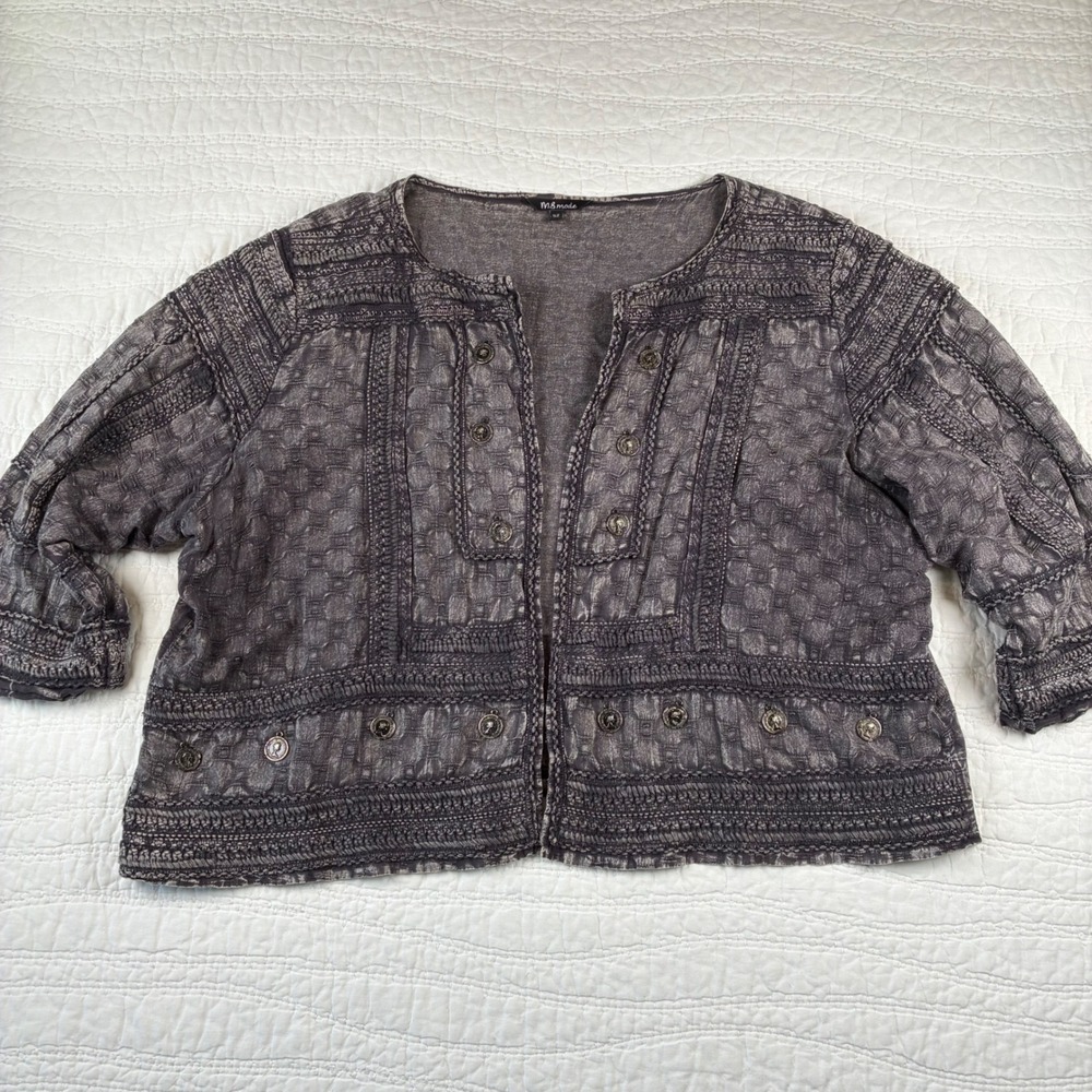 MS Mode Cotton Open Front Cardigan Jacket Grey Mineral Wash Boho Sz 52 XL Artsy